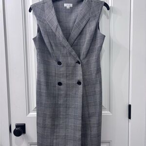 Calvin Klein Gray Plaid Midi Dress